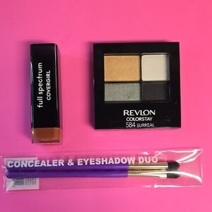 Revlon Eyeshadow, Brushes, And Covergirl Lipstick Bundle